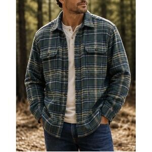 Woolrich 100% Cotton Green Blue Plaid Flannel Shirt Jacket Mens XXL